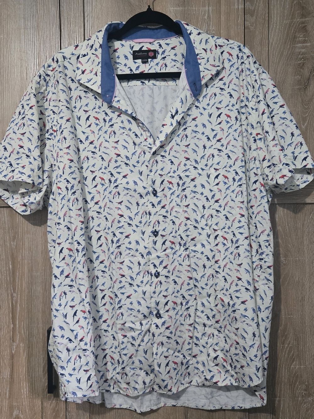 Anthony Of London Short-Sleeve Button-Down Shirt with Bird Parrot Print Size 2XL